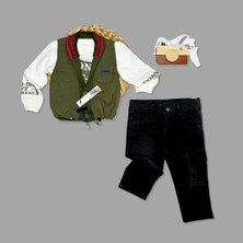 Yelek-Cep Detaylı Pantolon-Baskılı Sweat 3’lü Takım