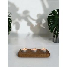 3'lü Doğal Ahşap Mumluk Set, Dekoratif Mumluk, Hediyelik Eşya, Tealight Mumluk