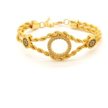 Çeyrek Altın Çerçeve Bileklik Çelik Altın Kaplama Nazar Boncuklu Model BLK-1067