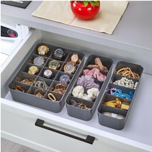 Orgaset 3'lü Düzenleyici Antrasit, Mutfak, Banyo, Ofis, Makyaj Masası, Takı Organizer Set