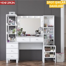 Rani BJ154 Hollywood Işıklı Aynalı Kulis Makyaj Masası 5 Çekmeceli Açık Raflı Takı Düzenleyici Beya
