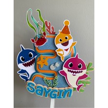 Baby Shark Temalı Doğum Günü Kişiye Özel 3D Cake Topper & Sticker Kürdan Seti (Çok Amaçlı Kullanım)