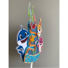 Baby Shark Temalı Doğum Günü Kişiye Özel 3D Cake Topper & Sticker Kürdan Seti (Çok Amaçlı Kullanım)