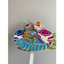 Baby Shark Temalı Doğum Günü Kişiye Özel 3D Cake Topper & Sticker Kürdan Seti (Çok Amaçlı Kullanım)
