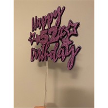 Iyi Ki Doğdun Yazılı Pasta Kürdanı , Kişiye Özel Happy Birthday Pasta Topper – Simli Mor