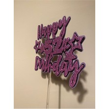 Iyi Ki Doğdun Yazılı Pasta Kürdanı , Kişiye Özel Happy Birthday Pasta Topper – Simli Mor