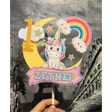 Unicorn Temalı 3D Cake Topper Doğum Günü Pasta Süsü