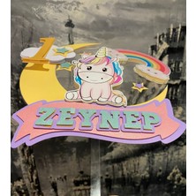 Unicorn Temalı 3D Cake Topper Doğum Günü Pasta Süsü
