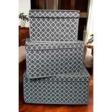 3lü Set Oda Toparlayıcı ,oda Düzenleyici,oyuncak Kutusu,makyaj Kutusu,hurç, Zincir Desenli Gri K