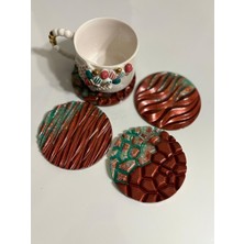 Epoksi Reçine Bardak Altlığı - 4'lü Takım - Kırmızı Yeşil Gliterli - Çap: 12  cm