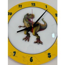 Çocuk Odası Duvar Saati - Epoksi Reçine Kaplamalı - Dinozor T-Rex - 40 cm