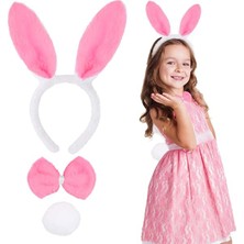 Pembe Tavşan Kostüm Seti - Taç, Papyon, Ponpon (12 Li Paket)
