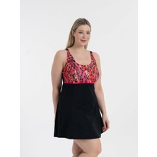 AQUAVİVA Kadın Elbise Mayo Ayarlanabilir Askı ile Şık Tasarım Büyük Beden Siyah Pembe