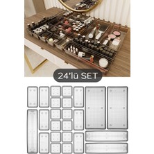 24'lü Multi Set - Çekmece Içi Düzenleyici - Banyo Makyaj ve Takı Organizer Siyah
