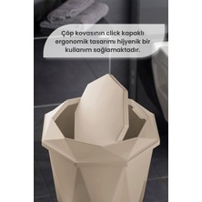 5 Parça Vanity Klik Kapaklı Banyo Seti - Dekoratif Çöp Kovası Diş Fırçalık Sabunluk Fırça Seti