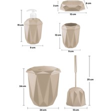 5 Parça Vanity Klik Kapaklı Banyo Seti - Dekoratif Çöp Kovası Diş Fırçalık Sabunluk Fırça Seti
