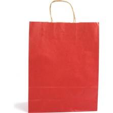 Büküm Saplı Kraft Kağıt Çanta Kırmızı 18X8X23(25'LI)