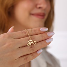 Hom Silver Jewelry 925 Ayar Gümüş Kişiye Özel Harfli Minimal Kalp Tasarımlı Kadın Kolye