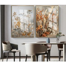 soft|canlı Renk Kuru Bitki Çiçek Kombini|çerçeveli Cam Tablo 3lü Dikey
