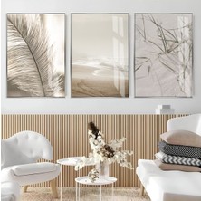 soft| Krem Tonlar Kumsal Kombini |çerçeveli Cam Tablo 3lü Dikey