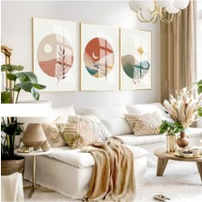 soft Krem-Turkuaz Bohem Kombini 009 |çerçeveli Cam Tablo 3lü Dikey