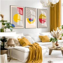 krem-Sarı-Kırmızı Soyut Bohem Seti |çerçeveli Cam Tablo 3lü Dikey