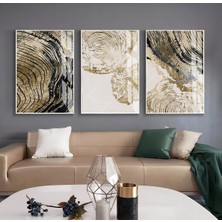 yeşil Gold Renk Soyut Ağaç Kabuğu Art |çerçeveli Cam Tablo  3lü Dikey