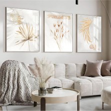 soft Krem Bohem Yaprak Besmele Islami Kombini|çerçeveli Cam Tablo  3lü Dikey