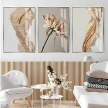 soft| Krem Çiçek Kombini (Jerbera) |çerçeveli Cam Tablo 3lü Dikey