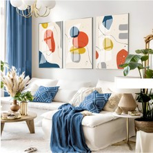 mavi-Krem-Turuncu Soyut Bohem Seti |çerçeveli Cam Tablo 3lü Dikey