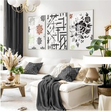 gri-Siyah Soyut Çiçekli Seti |çerçeveli Cam Tablo 3lü Dikey