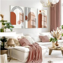 turuncu-Krem Soyut Bohem Seti |çerçeveli Cam Tablo 3lü Dikey