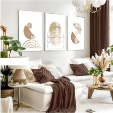 bej-Krem Geometrik Bohem Seti Iı |çerçeveli Cam Tablo 3lü Dikey