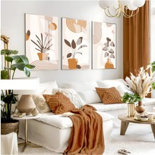 kahverengi-Krem Bohem Seti 003 |çerçeveli Cam Tablo 3lü Dikey