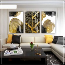 Harikabirev|beyaz-Gri-Gold Soft Renk Soyut  Set 01 |çerçeveli Cam Tablo 3lü Dikey