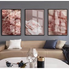 gül Kurusu Çiçek Kombin 01 |çerçeveli Cam Tablo  3lü Dikey