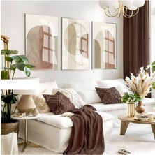 krem-Ekru-Bej Soft Renk  Bohem Set 34 Minimalist |çerçeveli Cam Tablo 3lü Dikey