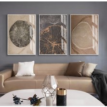 bronz Soft Ahşap Renk Soyut Desen Seti|çerçeveli Cam Tablo 3lü Dikey