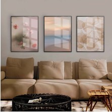 Harikabirev|krem-Pembe-Beyaz Soft Çiçek Kombin |çerçeveli Cam Tablo  3lü Dikey