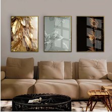 Harikabirev|gold-Siyah-Gümüş Gül Kombini |çerçeveli Cam Tablo  3lü Dikey