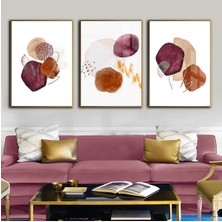 gold-Pembe-Turuncu Soyut Vektör (Abstract) 03 |çerçeveli Cam Tablo Temperli 3lü Dikey