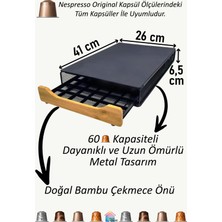 Siyah Metal Kahve Kapsül Standı Doğal Bambu Detaylı