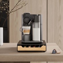 Siyah Metal Kahve Kapsül Standı Doğal Bambu Detaylı