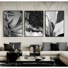 siyah Beyaz Renk Sevilen Soyut Kombini |çerçeveli Cam Tablo 3lü Dikey