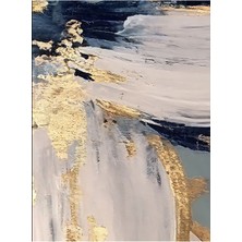 soft Mavi-Gold Soyut Çiçek Kombini |çerçeveli Cam Tablo  3lü Dikey
