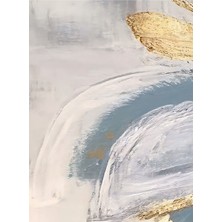 soft Mavi-Gold Soyut Çiçek Kombini |çerçeveli Cam Tablo  3lü Dikey