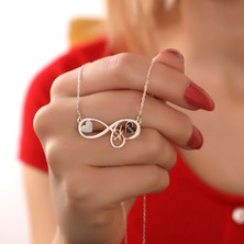 925 Ayar Gümüş Kişiye Özel Isimli Mineli Aşk Kalp Detaylı Sonsuzluk Tasarımlı Kadın Kolye