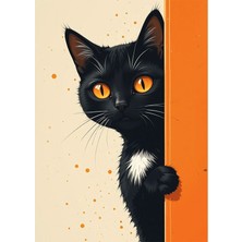 Bedeko Kapıdan Bakan Sevimli Siyah Kedi Ahşap Tablo