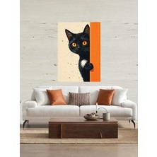 Bedeko Kapıdan Bakan Sevimli Siyah Kedi Ahşap Tablo