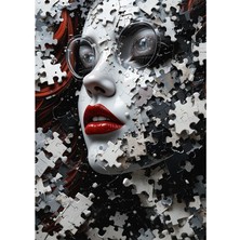 Bedeko Puzzle Desenli Kadın Ahşap Tablo